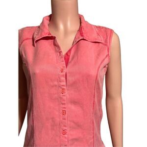 Pulp women's sleeveless tencel salmon with stitching button-up shirt S